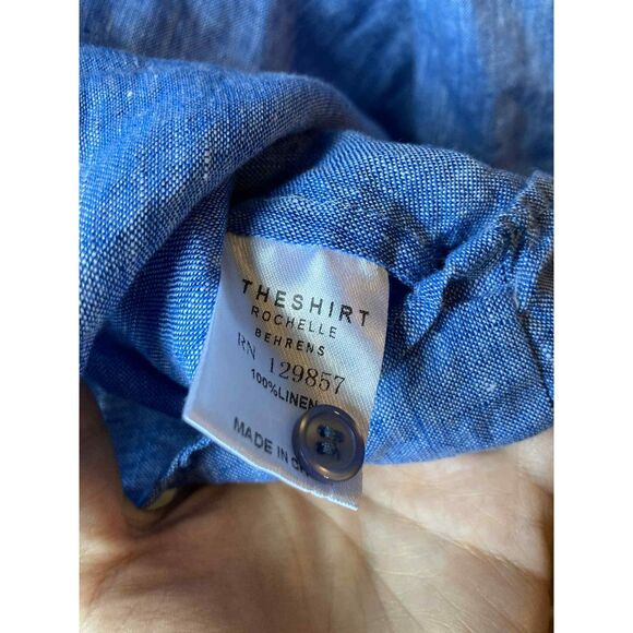 The Shirt by Rochelle Behrens | 100% Linen Smocked Ruffled Blouse | Medium - Picture 3 of 5